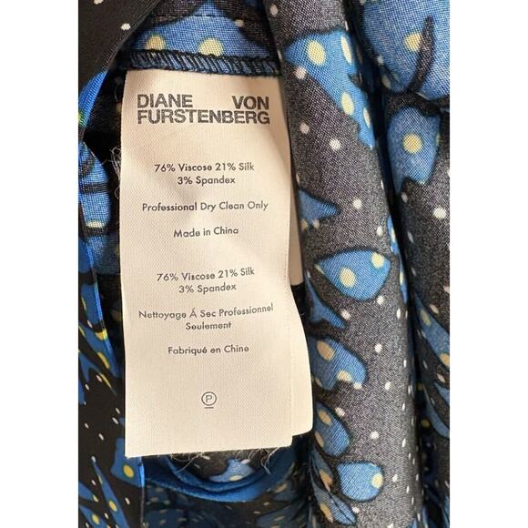 Diane von Furstenberg Silk Blend Blue Floral Print Long Sleeve Dress 6 V-Neck - Picture 9 of 9
